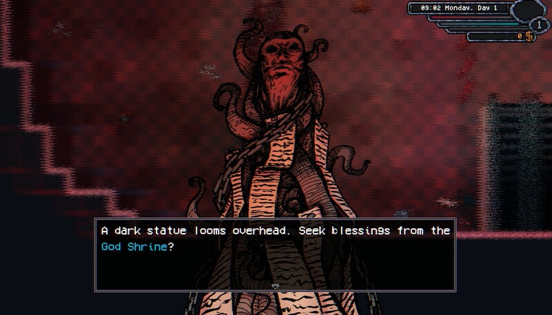 A God Shrine screen asking whether to seek blessings